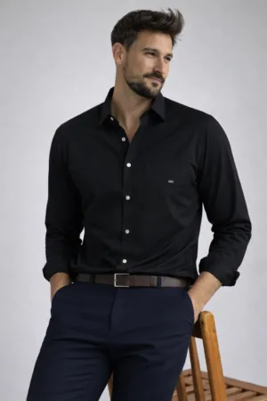 Black Cotton Sateen Essential Shirt