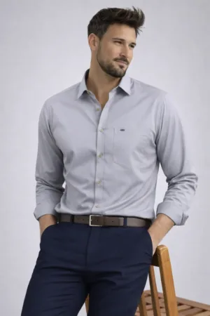 Light Grey Cotton Sateen Essential Shirt