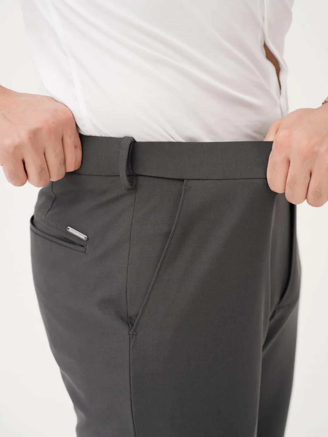 Contemporary Japanese Weave Grey Formal Pants - Image 2