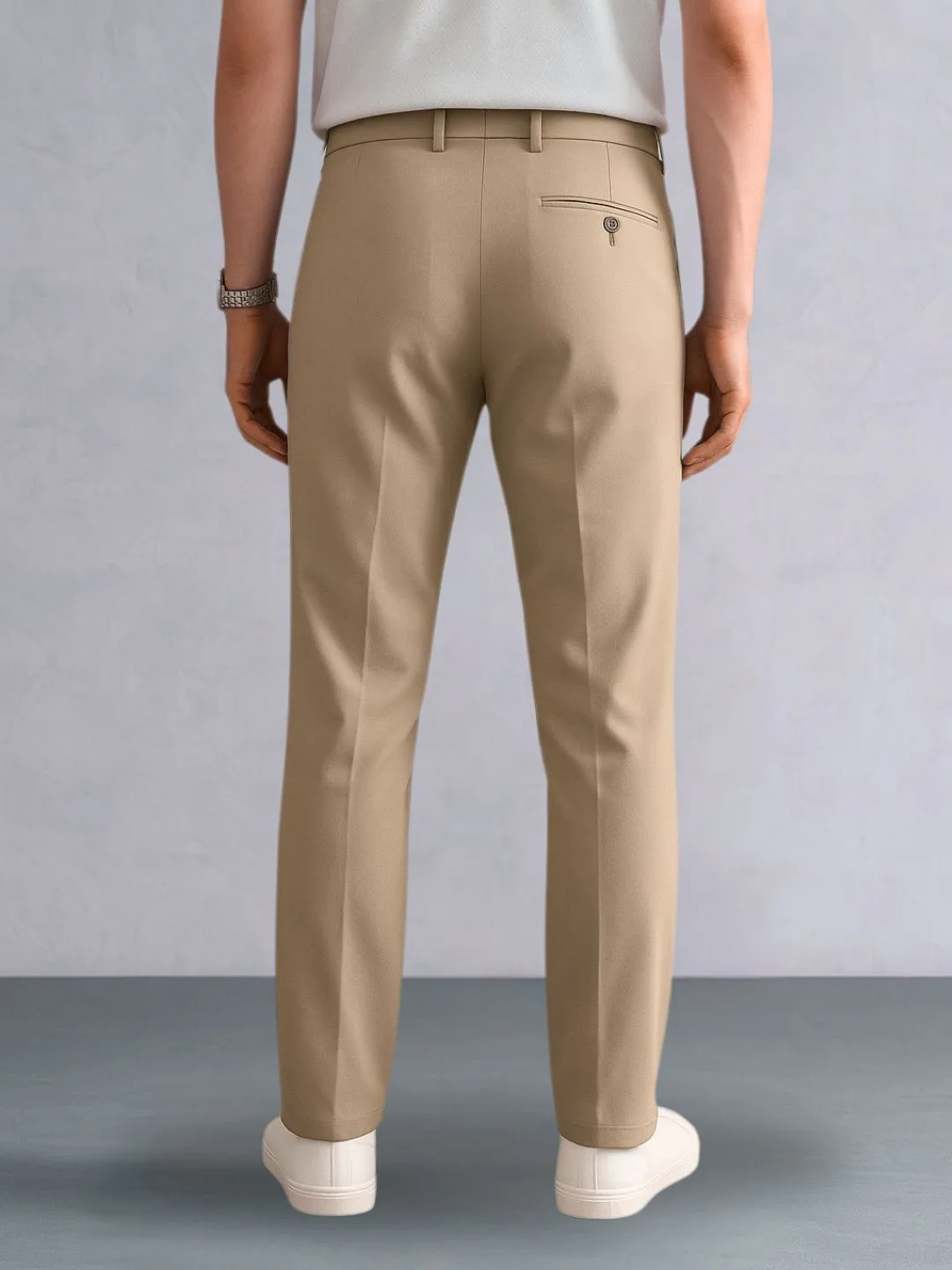 Smooth Finish Beige Office Trousers - Image 2