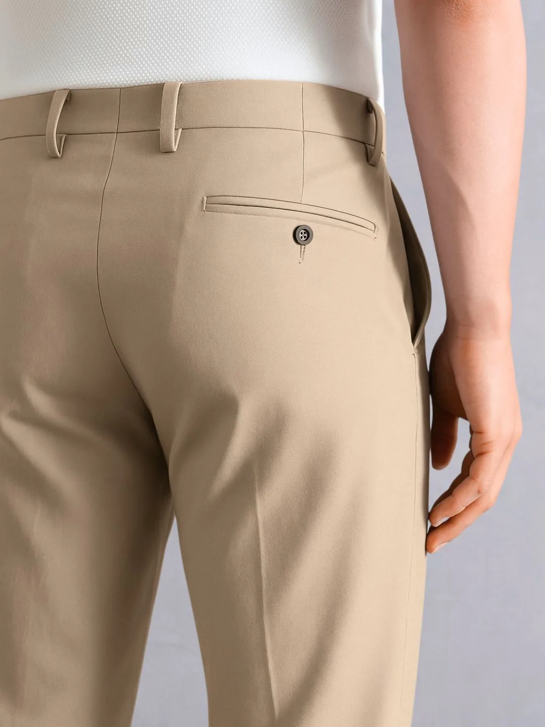 Smooth Finish Beige Office Trousers - Image 4