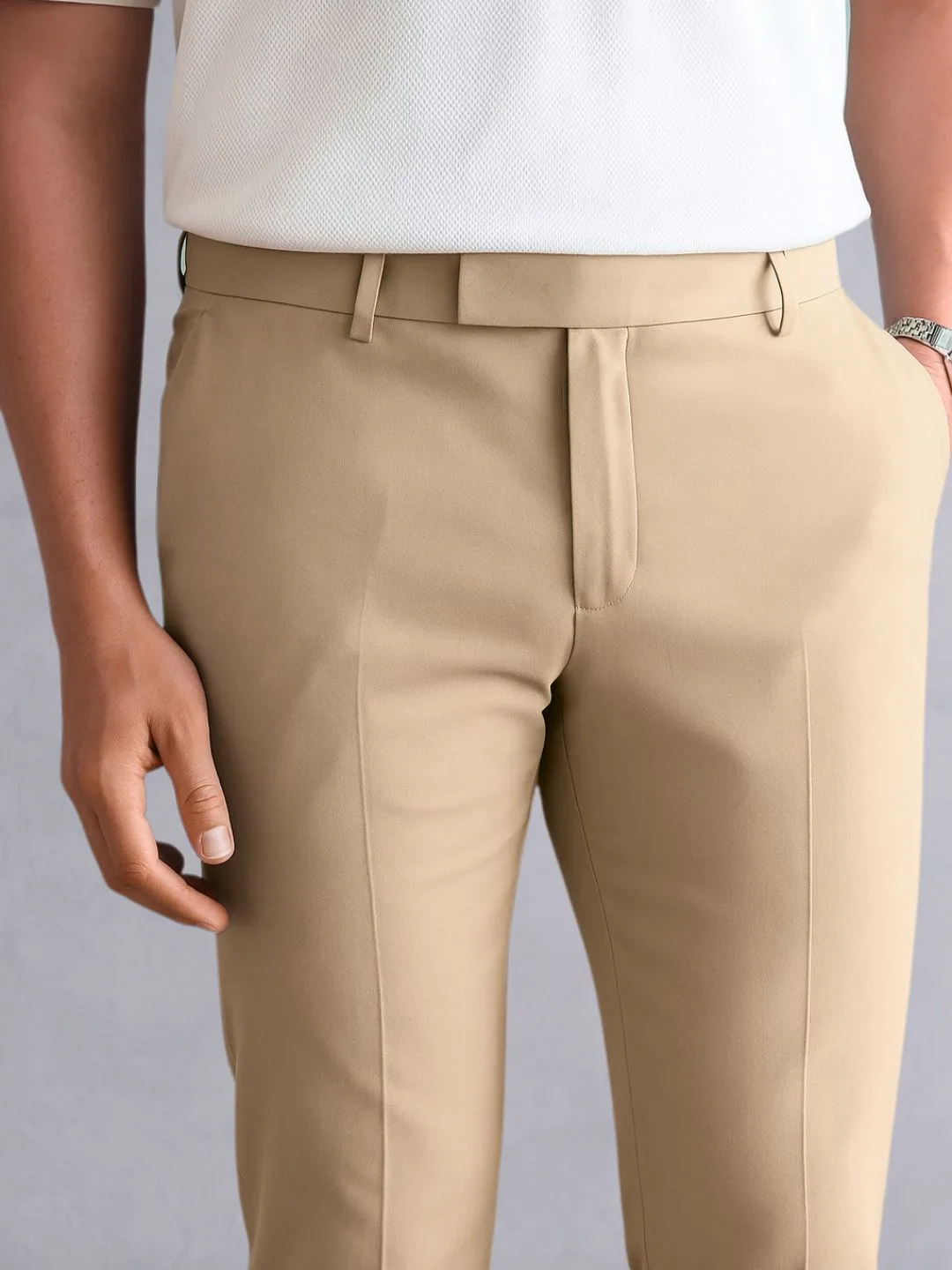 Smooth Finish Beige Office Trousers - Image 5