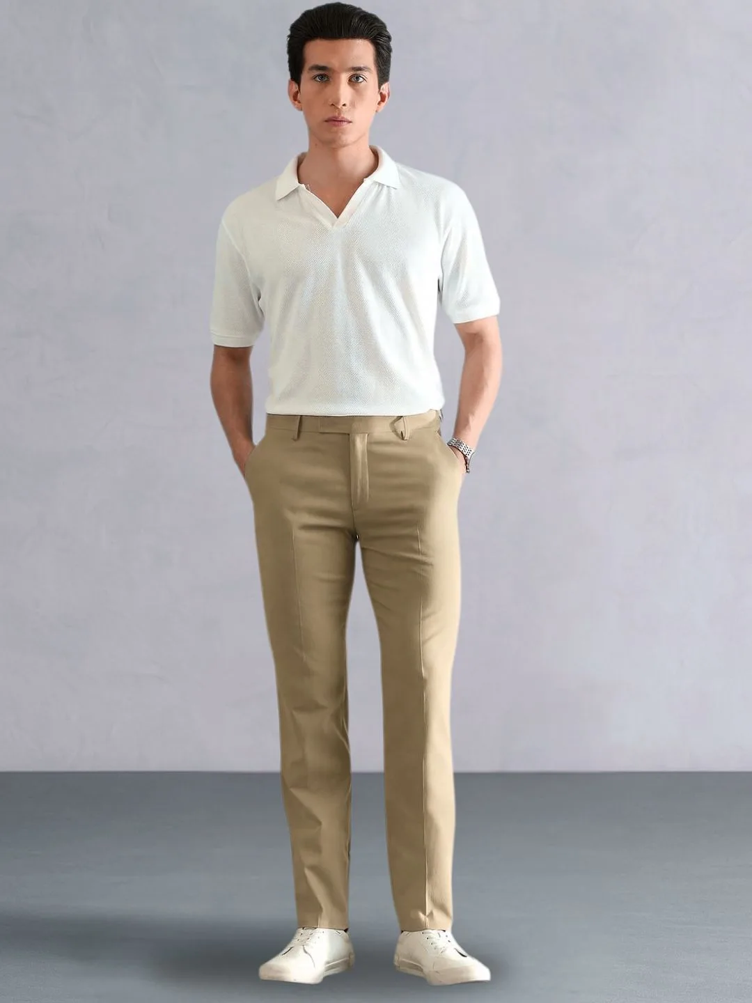 Smooth Finish Beige Office Trousers - Image 6