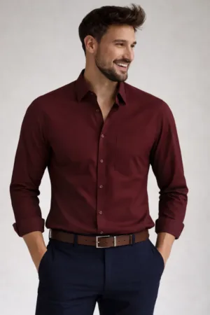 Maroon Tailored Fit Pure Cotton Shirt