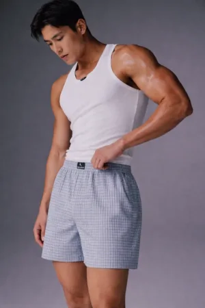 Men Check Glacier Blue Ultra-Light Cotton Boxers