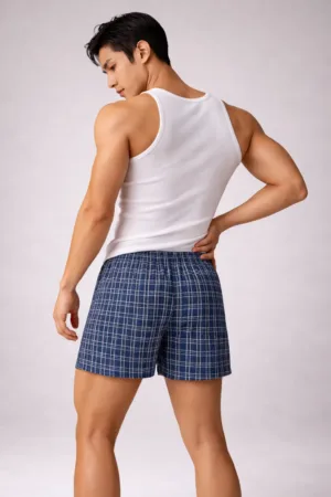 Men Check Midnight Blue Ultra-Light Cotton Boxers