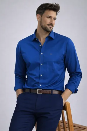 Navy Blue Cotton Sateen Essential Shirt