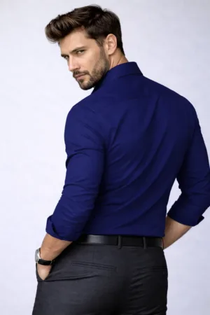 Navy Blue Tailored Fit Pure Cotton Shirt