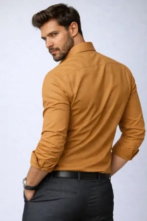 Tan Tailored Fit Pure Cotton Shirt