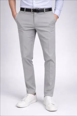 Ultra-Comfort Tailored Hook-Closure Light Grey Trousers