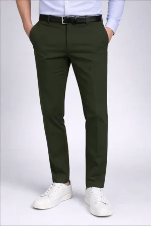 Ultra-Comfort Tailored Hook-Closure Military Green Trousers